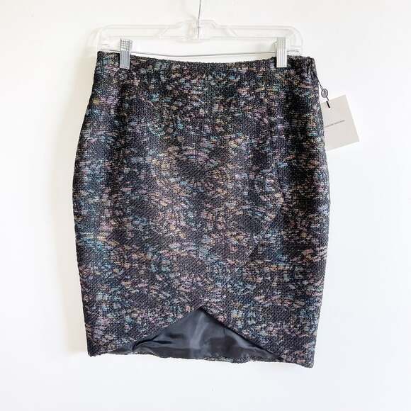 NWT CoSTUME NATIONAL Black Metallic Wool Faux Wrap Skirt - Picture 1 of 5